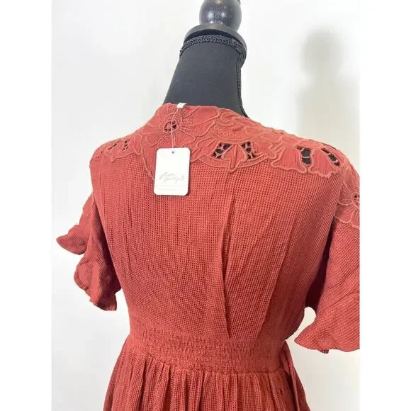 Free People Colette Maxi Dress Cinnamon Brown Size XS Floral Embroidered  Lined
